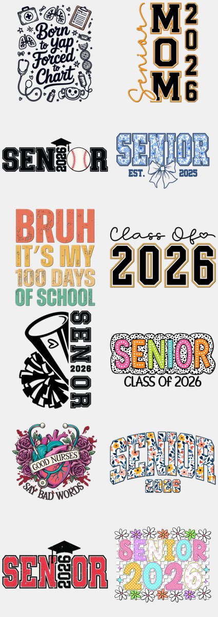 Graduation DTF Transfers Gang Sheet – 07 | 12 Designs Ready to Press