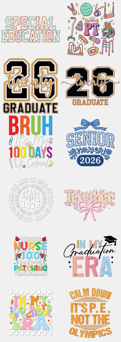 Graduation DTF Transfers Gang Sheet – 08 | 12 Designs Ready to Press