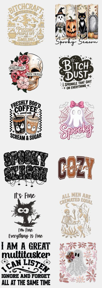 Halloween DTF Transfers Gang Sheet – 01 | 12 Designs Ready to Press