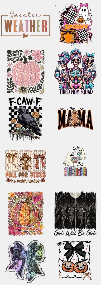 Halloween DTF Transfers Gang Sheet – 02 | 12 Designs Ready to Press