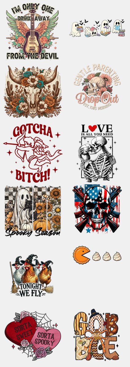 Halloween DTF Transfers Gang Sheet – 03 | 12 Designs Ready to Press