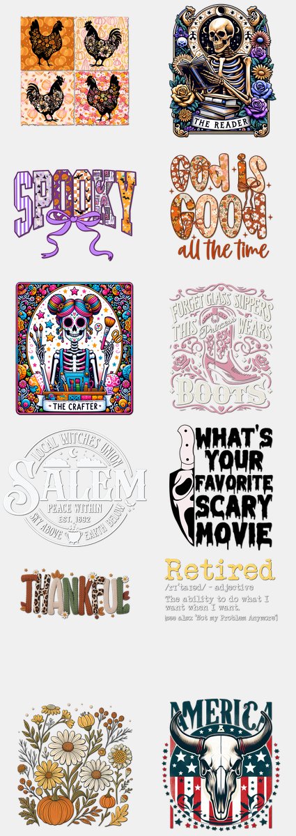 Halloween DTF Transfers Gang Sheet – 04 | 12 Designs Ready to Press
