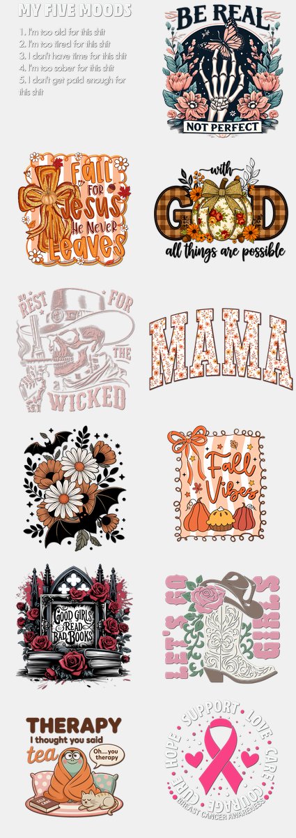 Halloween DTF Transfers Gang Sheet – 07 | 12 Designs Ready to Press