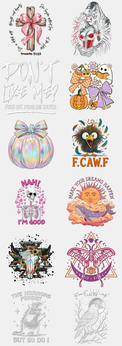 Halloween DTF Transfers Gang Sheet – 08 | 12 Designs Ready to Press