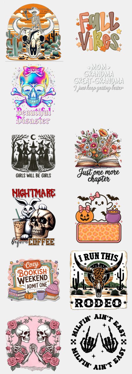 Halloween DTF Transfers Gang Sheet – 12 | 12 Designs Ready to Press