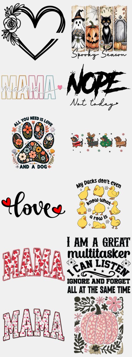 Mother's Day DTF Transfers Gang Sheet – 01 | 12 Designs Ready to Press