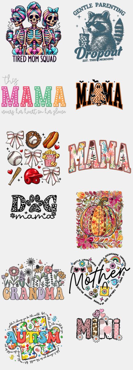 Mother's Day DTF Transfers Gang Sheet – 02 | 12 Designs Ready to Press