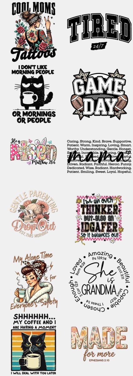 Mother's Day DTF Transfers Gang Sheet – 03 | 12 Designs Ready to Press