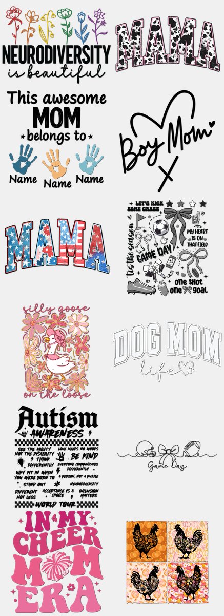 Mother's Day DTF Transfers Gang Sheet – 04 | 12 Designs Ready to Press