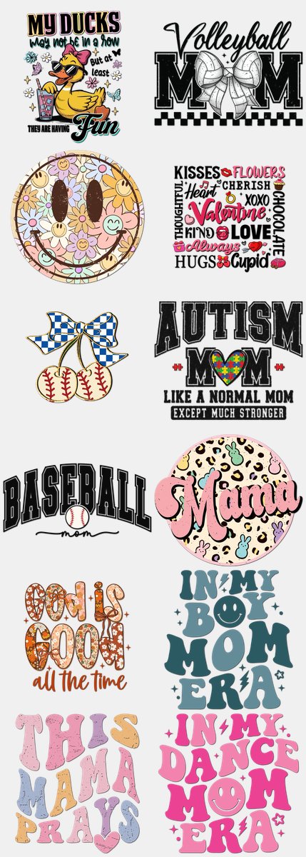Mother's Day DTF Transfers Gang Sheet – 05 | 12 Designs Ready to Press