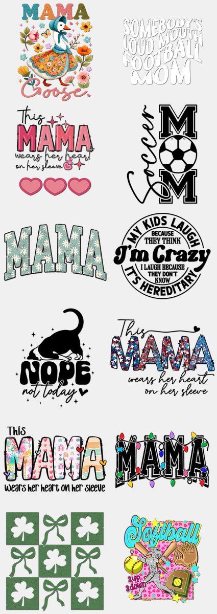Mother's Day DTF Transfers Gang Sheet – 07 | 12 Designs Ready to Press