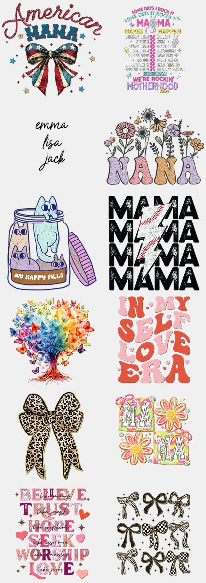 Mother's Day DTF Transfers Gang Sheet – 09 | 12 Designs Ready to Press