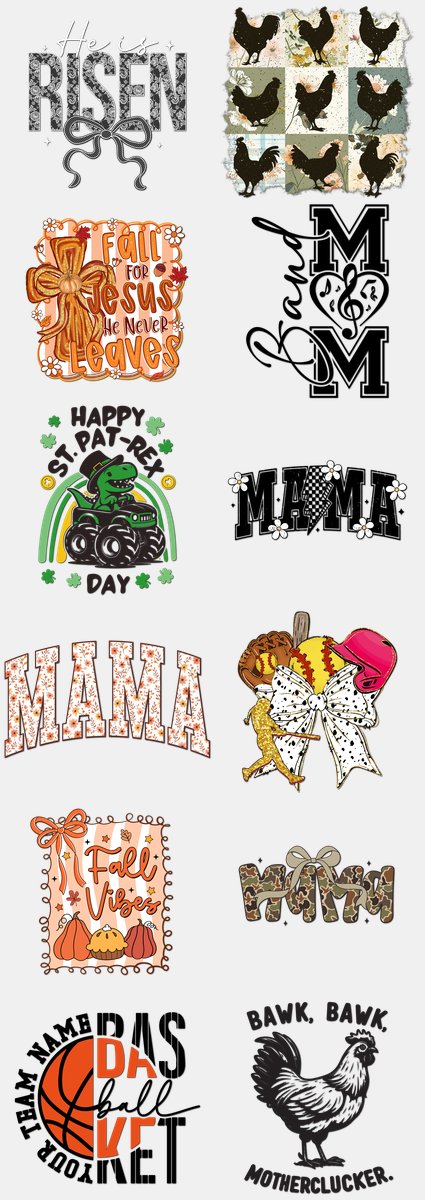 Mother's Day DTF Transfers Gang Sheet – 10 | 12 Designs Ready to Press