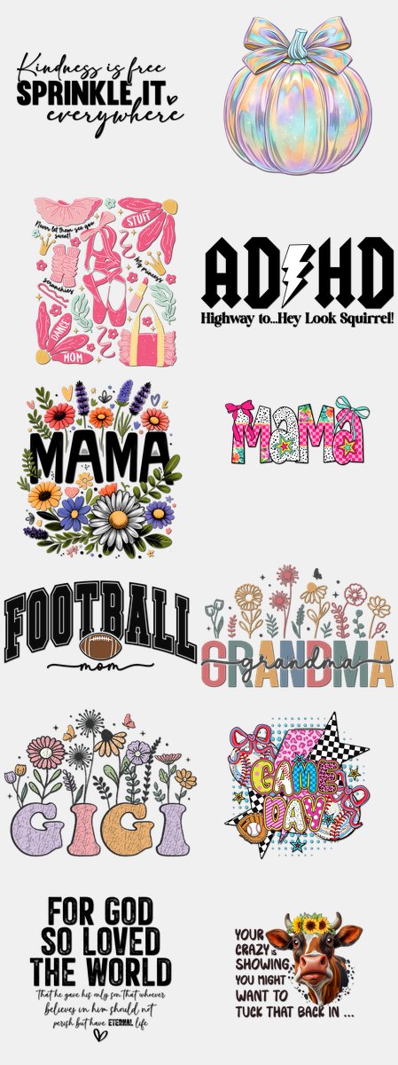 Mother's Day DTF Transfers Gang Sheet – 13 | 12 Designs Ready to Press