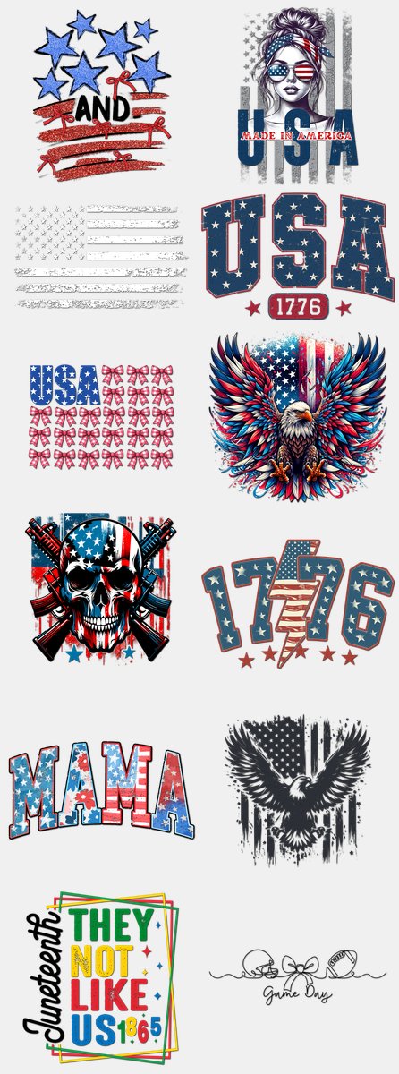 Patriotic DTF Transfers Gang Sheet – 01 | 12 Designs Ready to Press