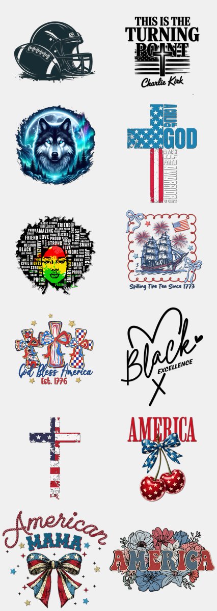 Patriotic DTF Transfers Gang Sheet – 03 | 12 Designs Ready to Press