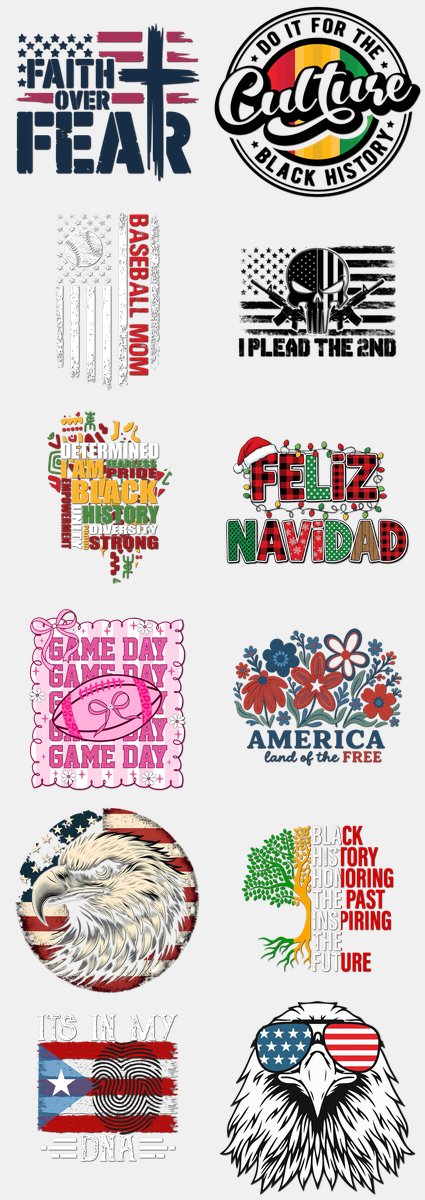 Patriotic DTF Transfers Gang Sheet – 06 | 12 Designs Ready to Press