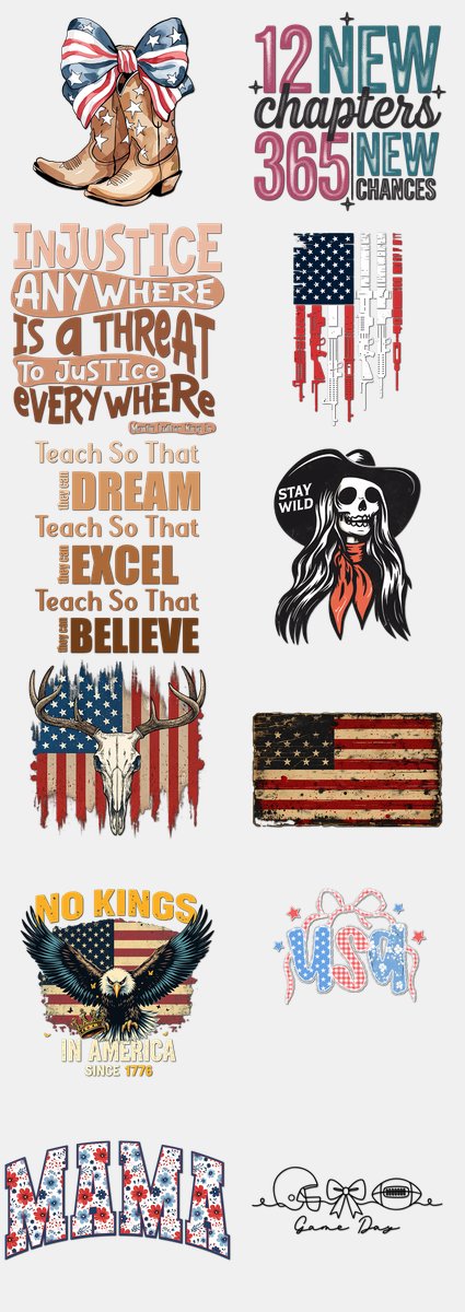 Patriotic DTF Transfers Gang Sheet – 11 | 12 Designs Ready to Press