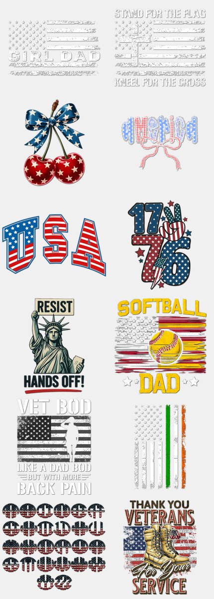 Patriotic DTF Transfers Gang Sheet – 13 | 12 Designs Ready to Press