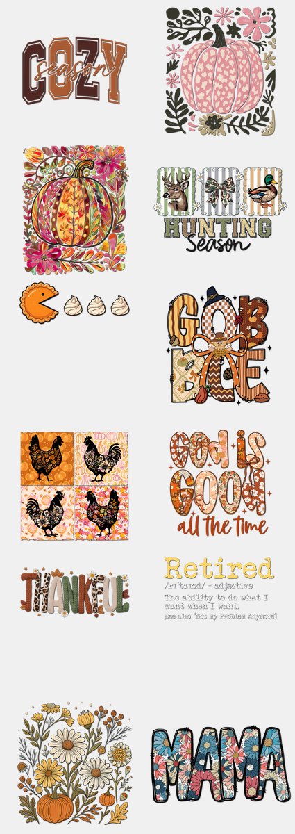 Thanksgiving DTF Transfers Gang Sheet – 01 | 12 Designs Ready to Press
