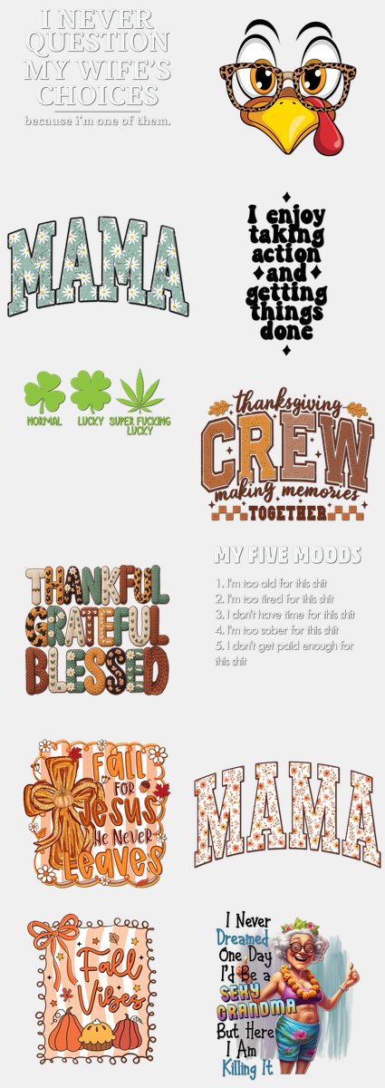 Thanksgiving DTF Transfers Gang Sheet – 02 | 12 Designs Ready to Press