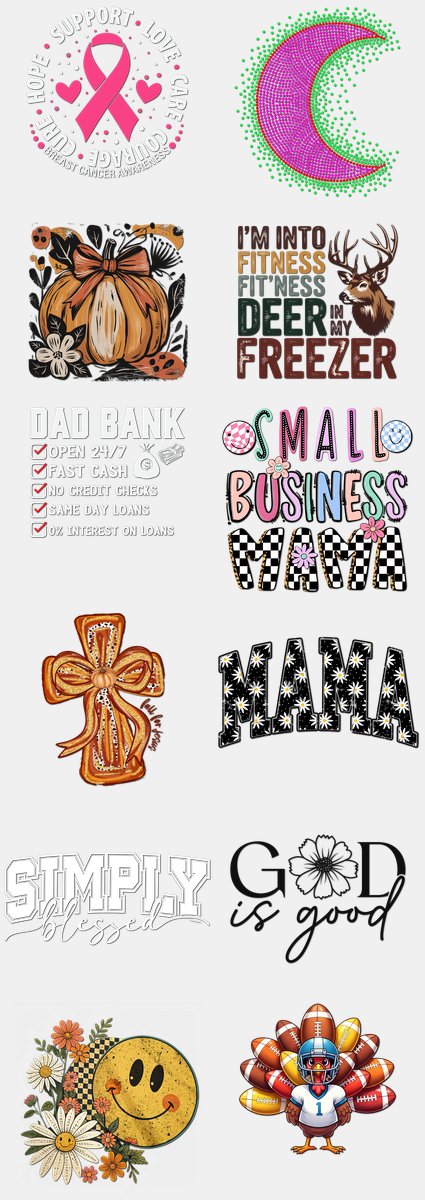 Thanksgiving DTF Transfers Gang Sheet – 03 | 12 Designs Ready to Press