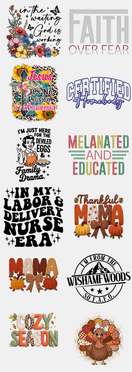 Thanksgiving DTF Transfers Gang Sheet – 08 | 12 Designs Ready to Press