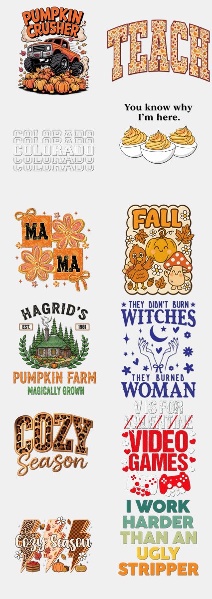 Thanksgiving DTF Transfers Gang Sheet – 10 | 12 Designs Ready to Press