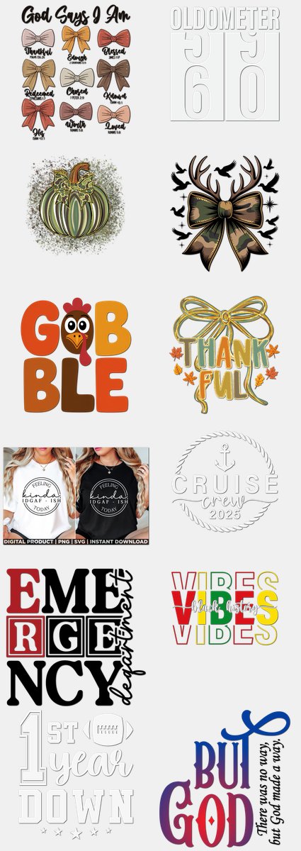 Thanksgiving DTF Transfers Gang Sheet – 12 | 12 Designs Ready to Press