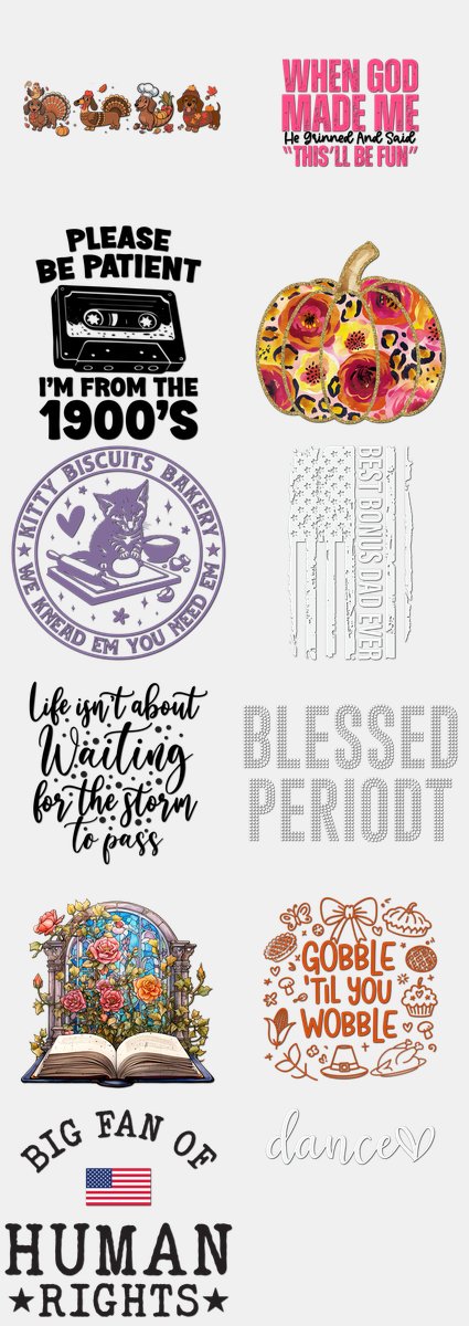 Thanksgiving DTF Transfers Gang Sheet – 13 | 12 Designs Ready to Press