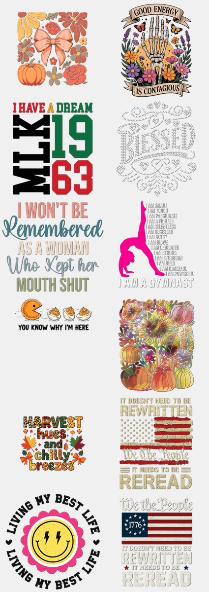Thanksgiving DTF Transfers Gang Sheet – 15 | 12 Designs Ready to Press