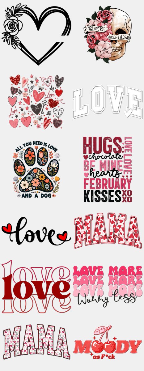 Valentine's Day DTF Transfers Gang Sheet – 01 | 12 D... — DTF Transfer