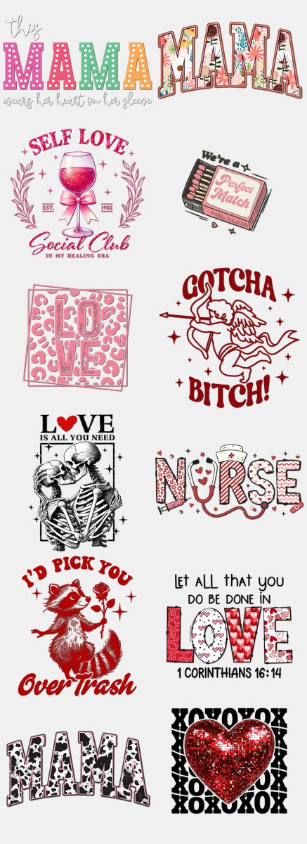 Valentine's Day DTF Transfers Gang Sheet – 02 | 12 D... — DTF Transfer