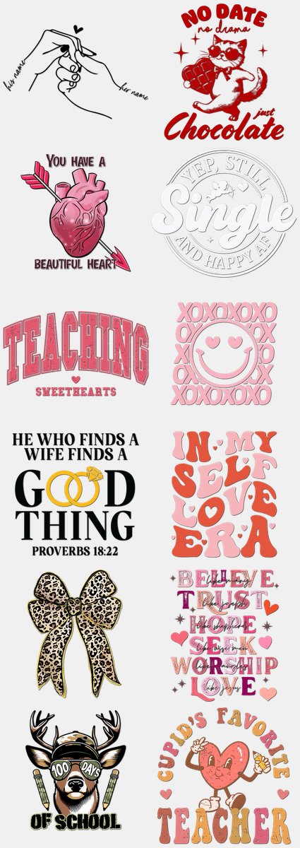Valentine's Day DTF Transfers Gang Sheet – 04 | 12 D... — DTF Transfer