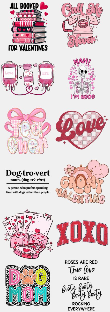 Valentine's Day DTF Transfers Gang Sheet – 05 | 12 D... — DTF Transfer