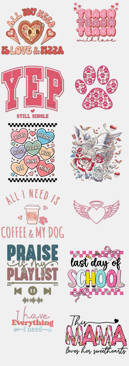 Valentine's Day DTF Transfers Gang Sheet – 06 | 12 D... — DTF Transfer
