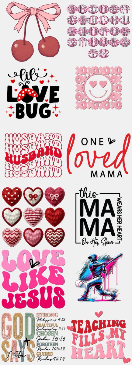 Valentine's Day DTF Transfers Gang Sheet – 12 | 12 D... — DTF Transfer