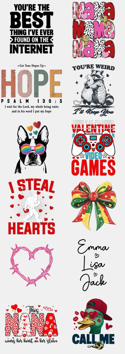 Valentine's Day DTF Transfers Gang Sheet – 15 | 12 D... — DTF Transfer