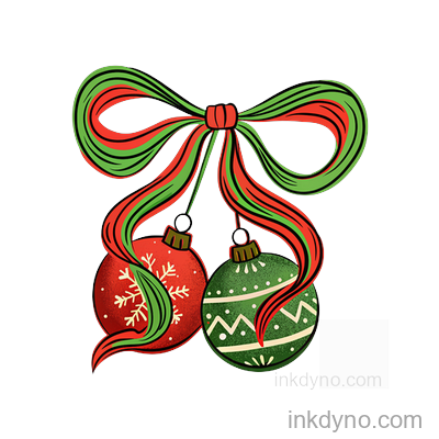 Festive Christmas Ornaments With Bow Design — DTF Transfer