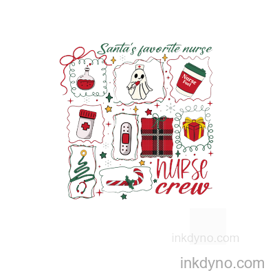 Preppy Nurse Stamps T Shirt DTF Transfer – Ready to Press (Christmas)