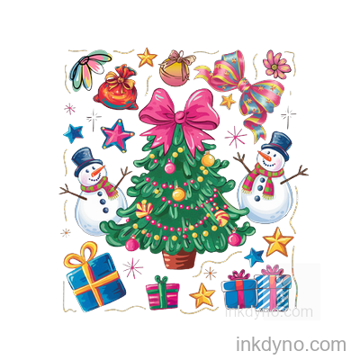 Preppy Tree , Glitter Xmas DTF Transfer – Ready to Press (Christmas)