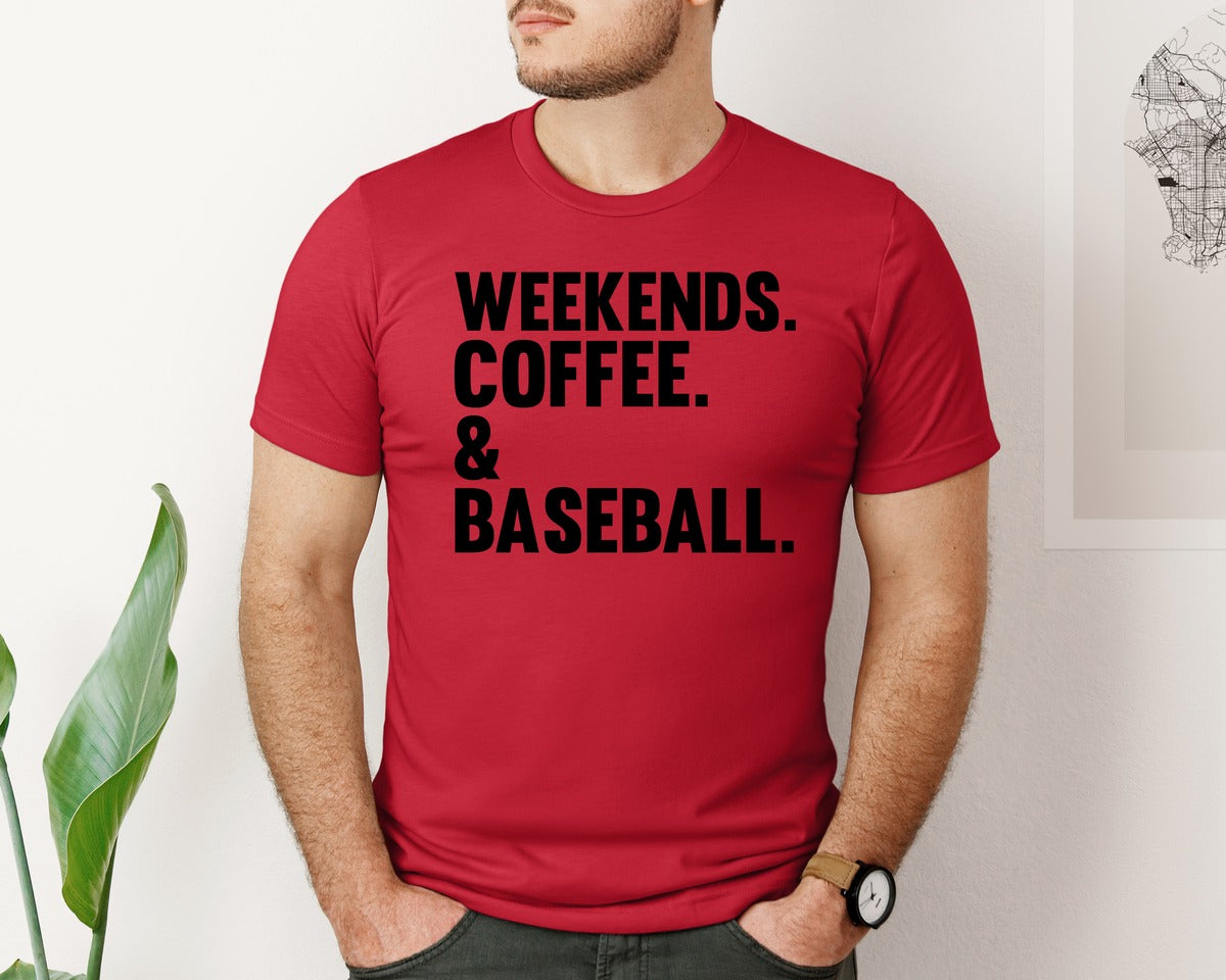 brand:Bella Canvas|color:Red|Weekends Coffee Baseball Tshirt Design Graphic T-Shirt
