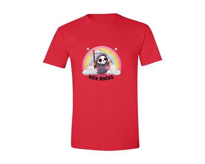 brand:Generic|color:Red|Kick Rocks Cute Grim Reaper Graphic T-Shirt