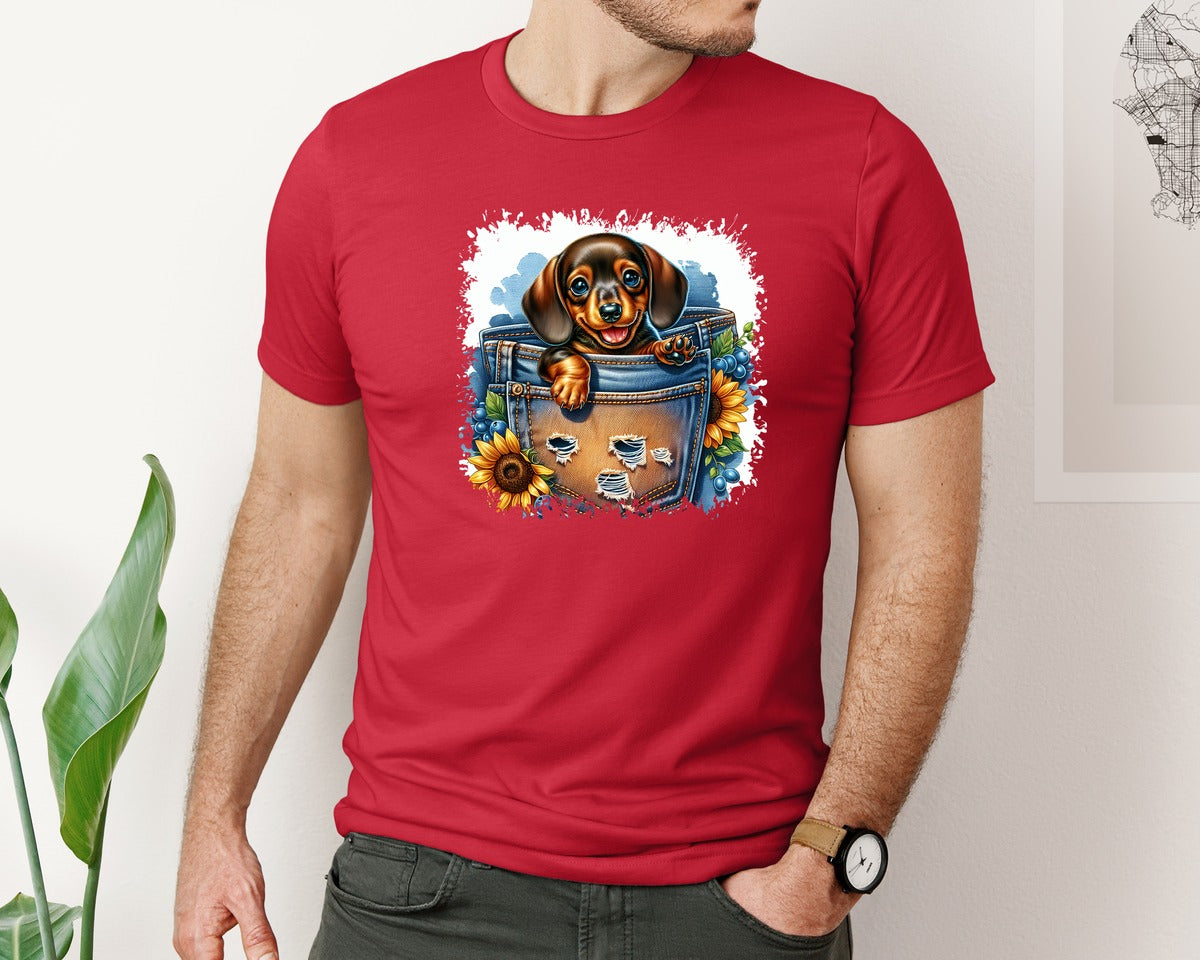brand:Bella Canvas|color:Red|Dog In Pocket Square Tshirt 29 Graphic T-Shirt