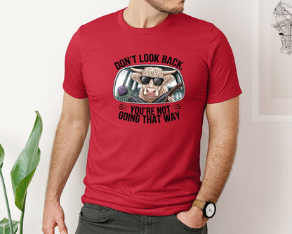 brand:Bella Canvas|color:Red|Dont Look Back Highland Cow 4 Graphic T-Shirt