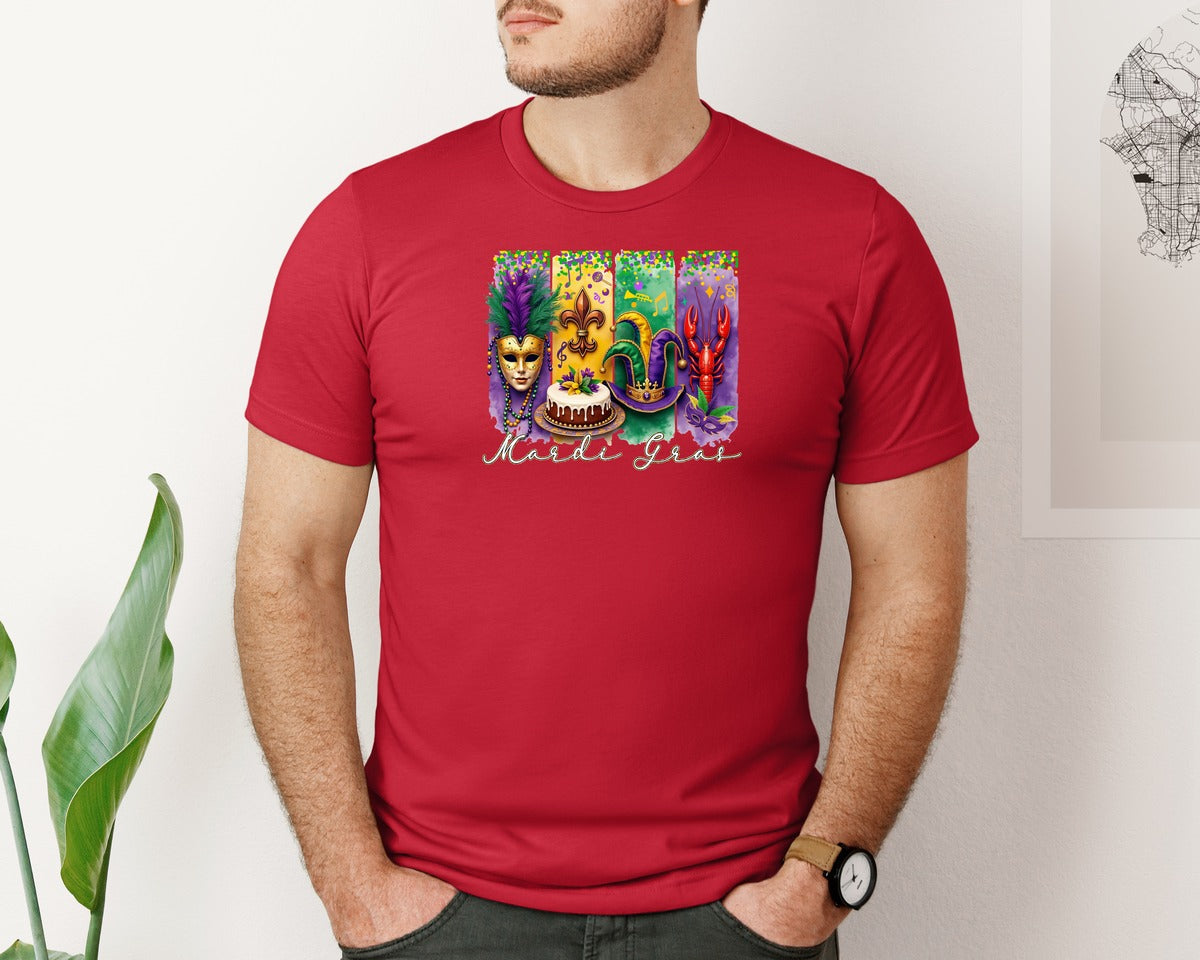 brand:Bella Canvas|color:Red|Mardi Gras Coquette 2 Graphic T-Shirt