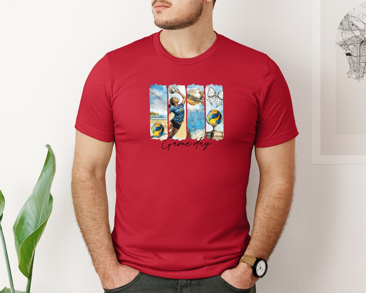 brand:Bella Canvas|color:Red|Volleyball Game Day 3 Graphic T-Shirt