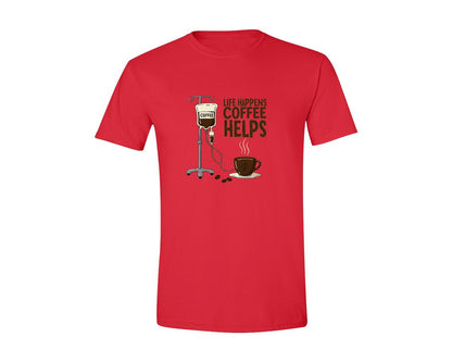 brand:Generic|color:Red|Life Happens Coffee Helps Funny Coffee Graphic T-Shirt