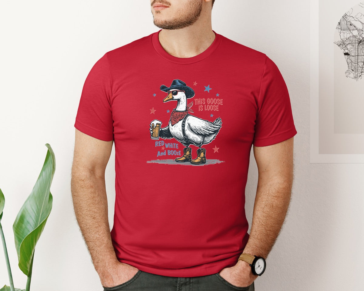 brand:Bella Canvas|color:Red|This Goose Is Loose Red White Blue Shirt Graphic T-Shirt