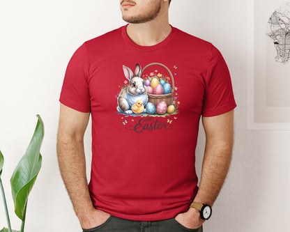 brand:Bella Canvas|color:Red|Happy Easter Bunny Eggs 5 Graphic T-Shirt